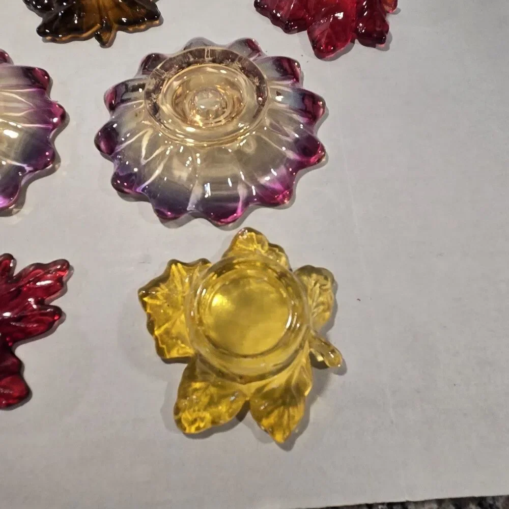 Vintage Federal Glass Celestial Candle Holder Set - Iridescent Sunburst & Autumn